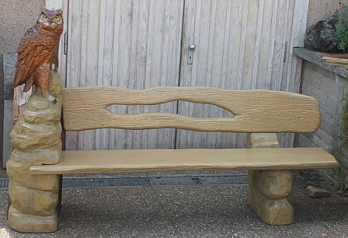 bank Eule  schnitzen motors�ge kettens�gen holz garten jochen adam holzwerker
