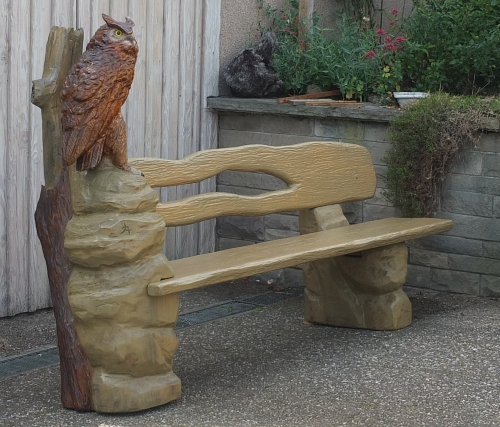 bank Eule Eckbank schnitzen motors�ge kettens�gen holz garten jochen adam holzwerker