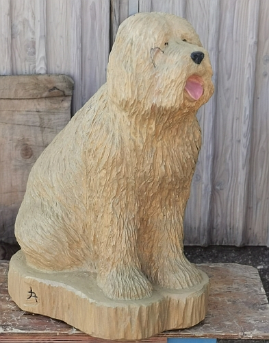 hund bobtail motors�ge kettens�genkunst holz schnitzen jochen adam holzwerker geschnitzt  chainsaw carving