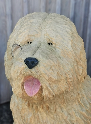 hund old english sheepdog bobtail motors�ge kettens�genkunst holz schnitzen jochen adam holzwerker geschnitzt  chainsaw carving