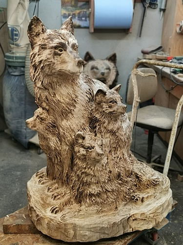 wolf holz geschnitzt motors�ge kettens�ge kunst holzwerker